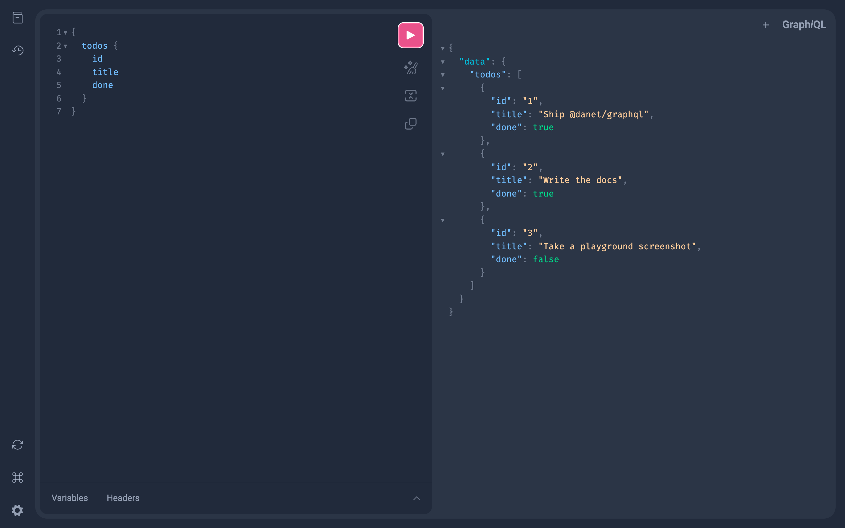 GraphiQL playground running a todos query against a Danet app