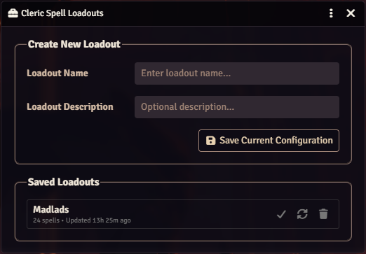 Spell Loadouts dialog