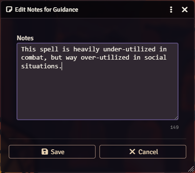 Spell Notes dialog