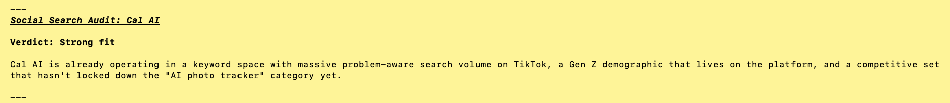 Social Search Audit verdict on Cal AI
