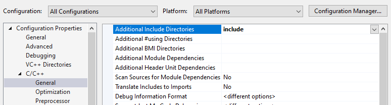 Include Directory Settings in Visual Studio