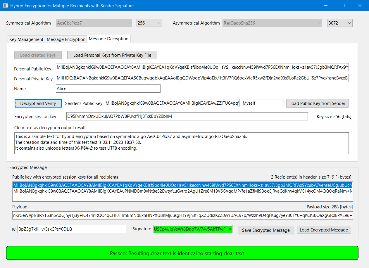 MultiRecipientHybridEncryptionSign App in Action