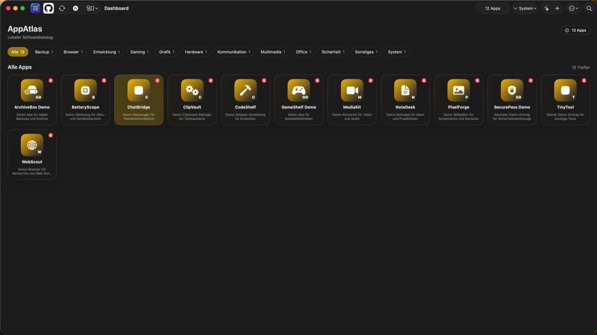 AppAtlas dashboard with demo data
