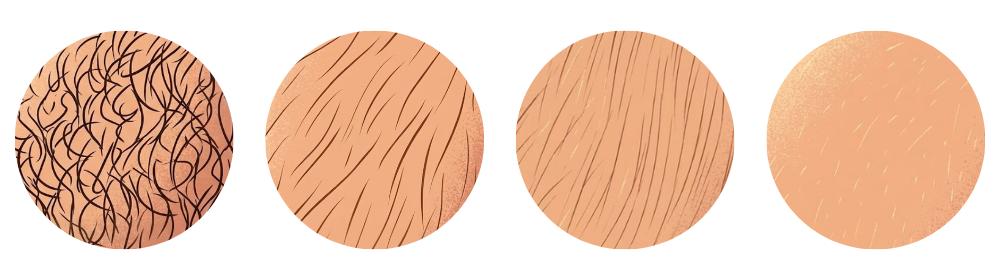 Hair density for light-based hair removal: coarse, medium, fine, peach fuzz