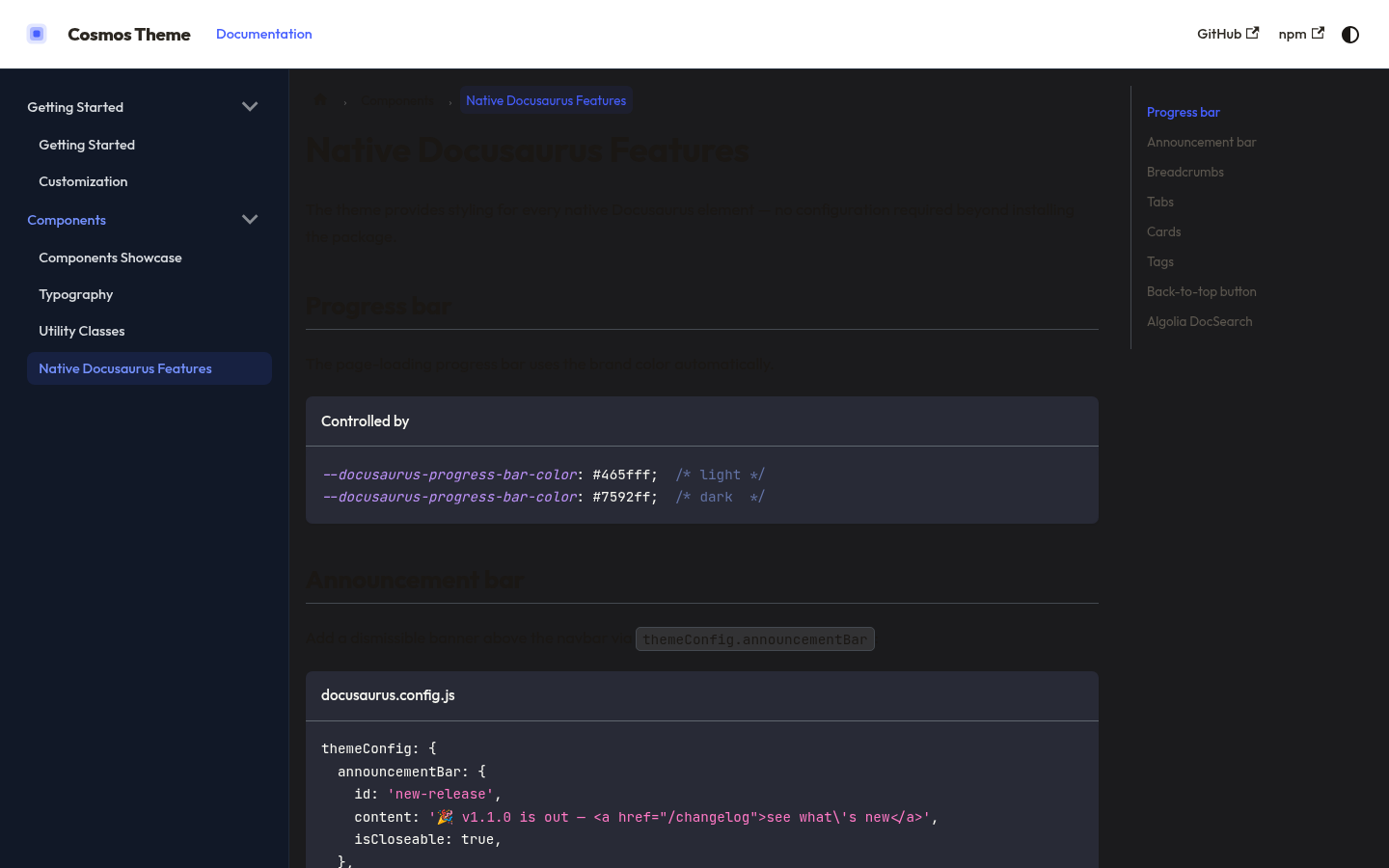 Native features screenshot