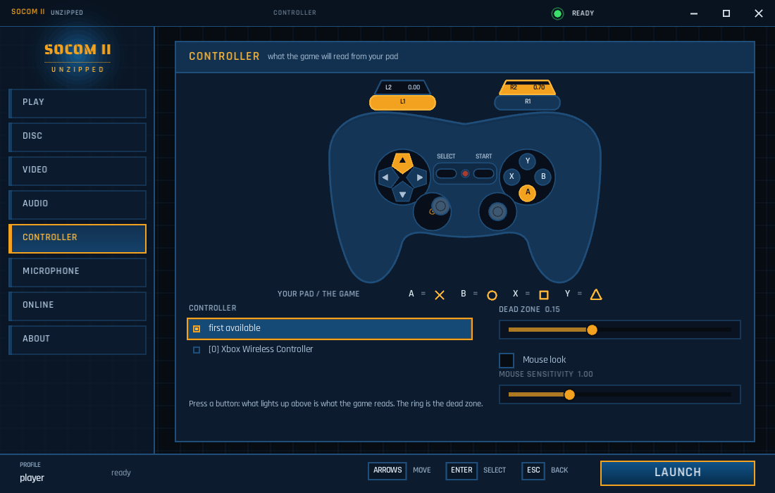 The launcher's controller page