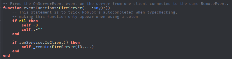 Function with ‘–’ comments above it and corresponding generated entry