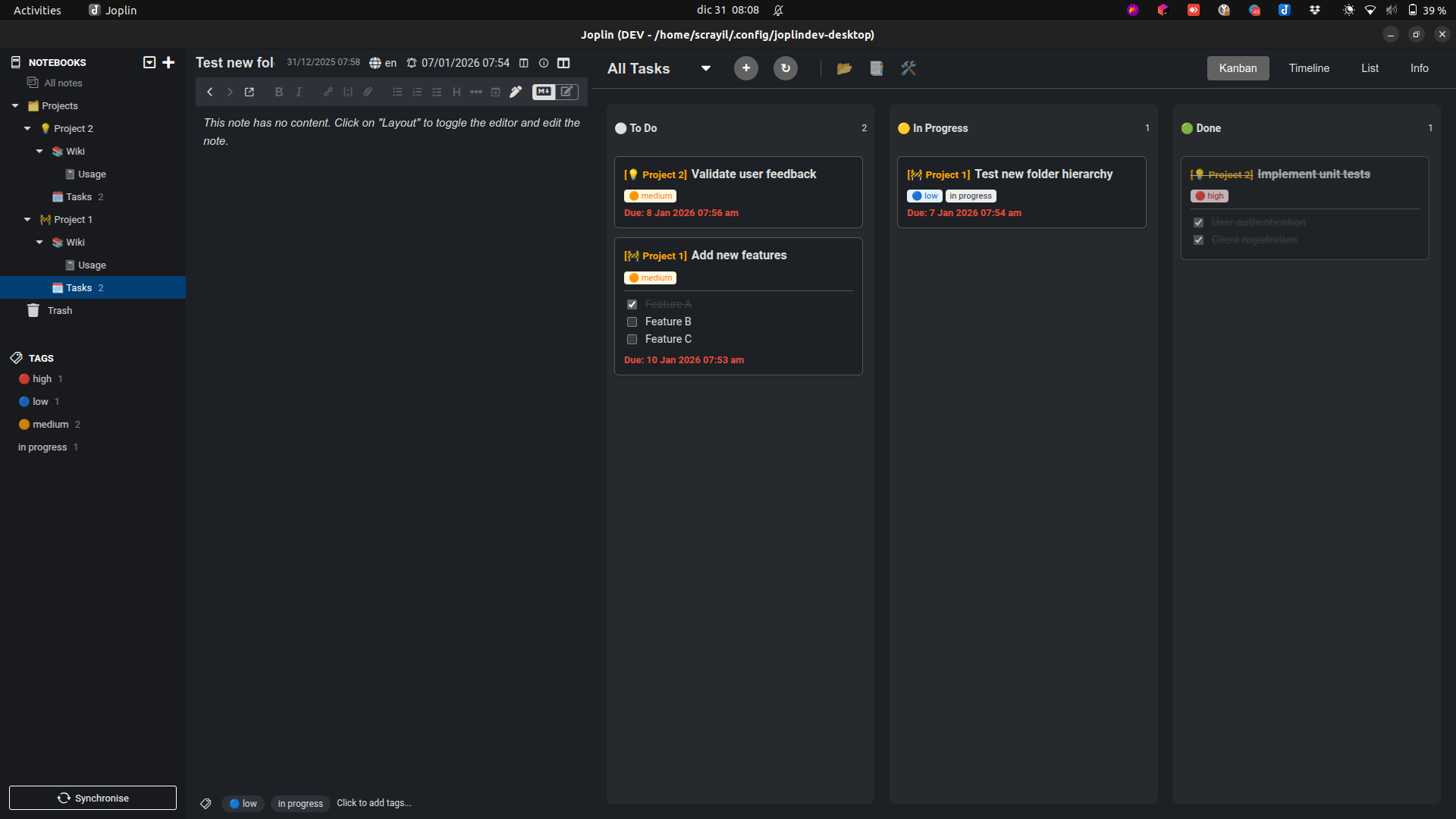 Kanban view to manage all tasks' states