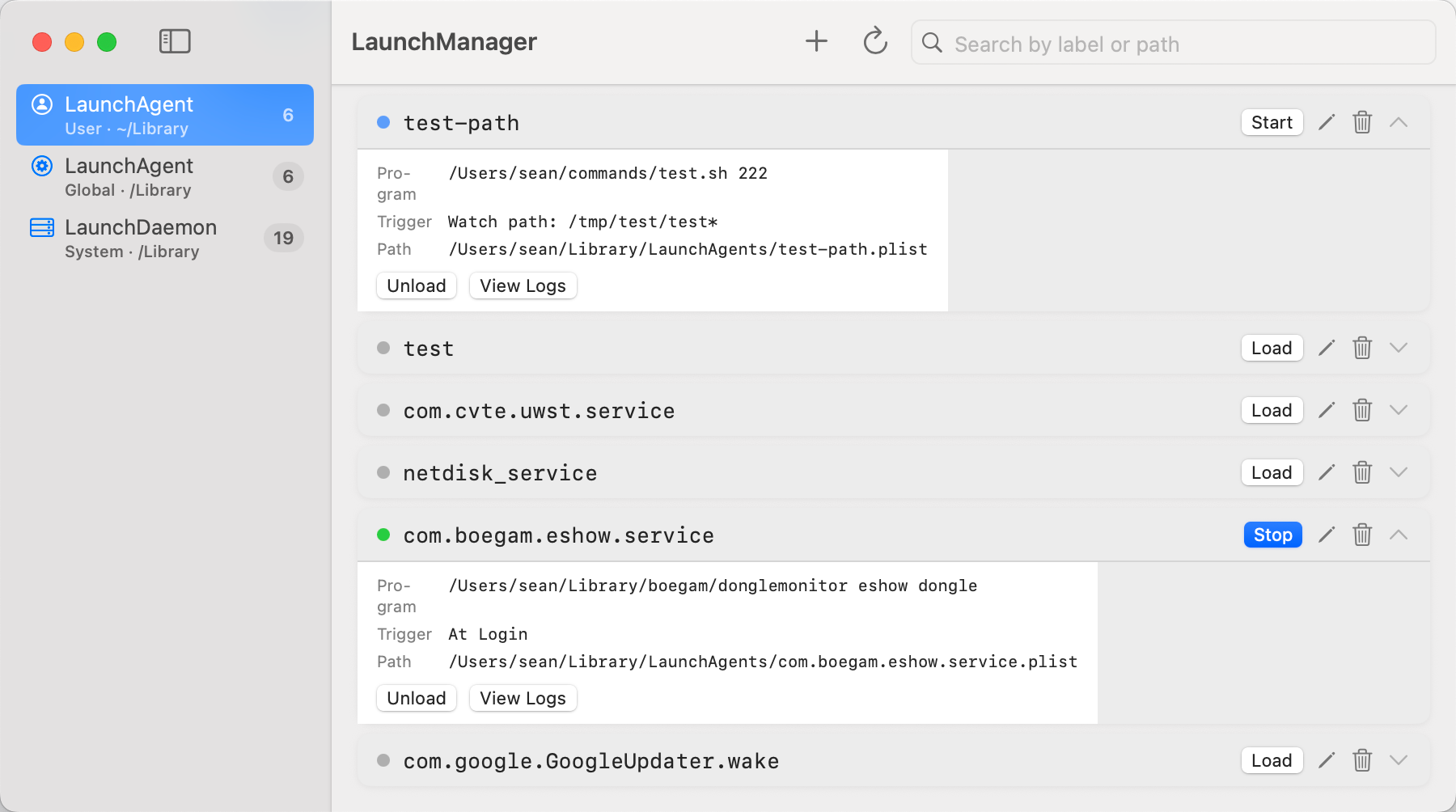 LaunchManager main window showing User Agents list