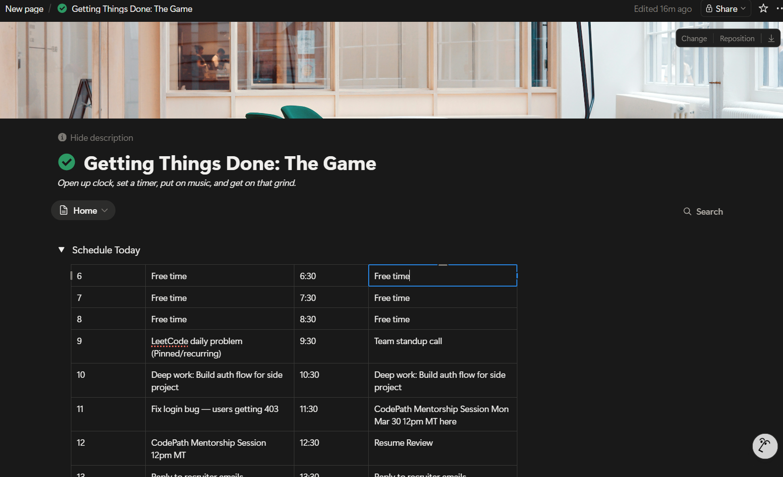 Schedule written to Notion