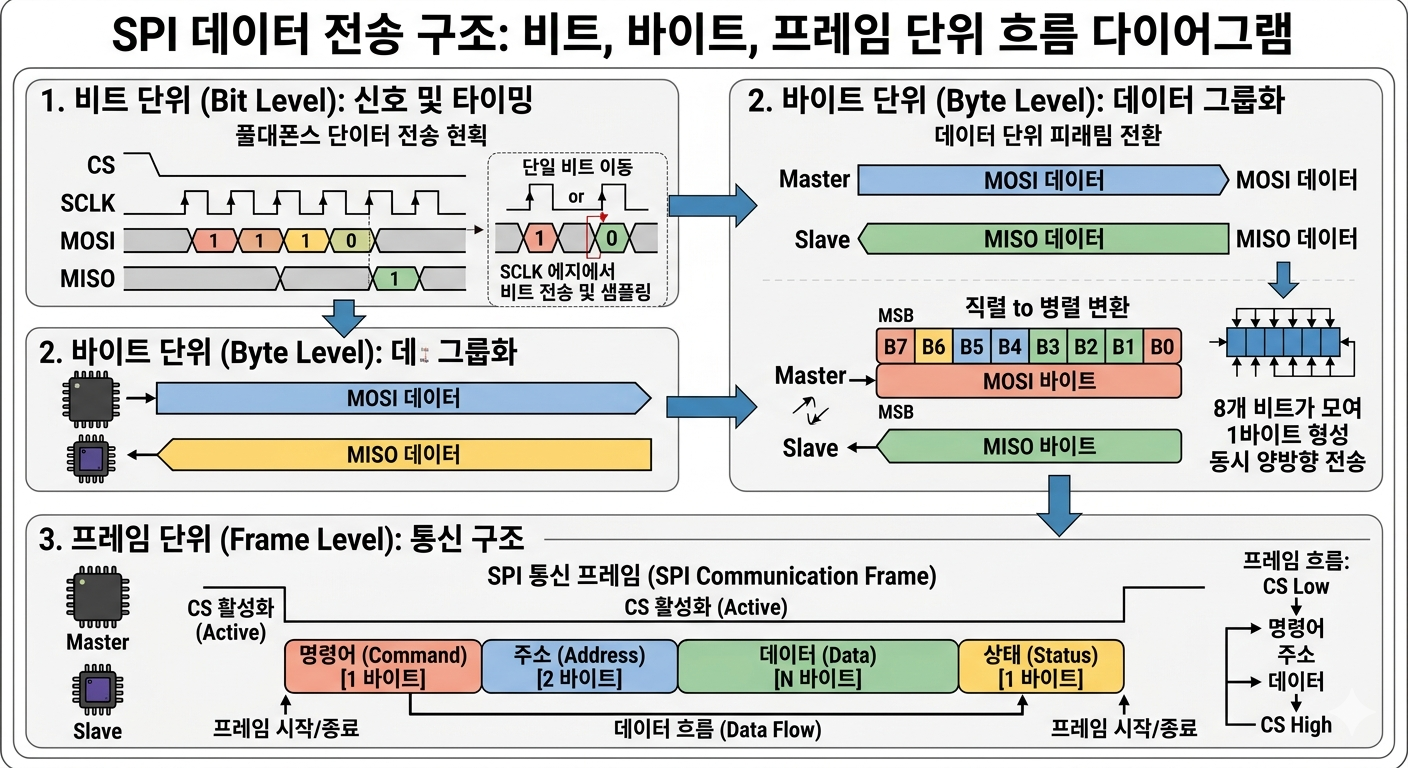 [SPI-07] SPI 데이터 전송 구조 - Frame / Byte / Bit 단위 흐름 이해 :: 꾸꾸의 세상 관심사