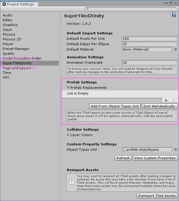 SuperTiled2Unity Project Settings