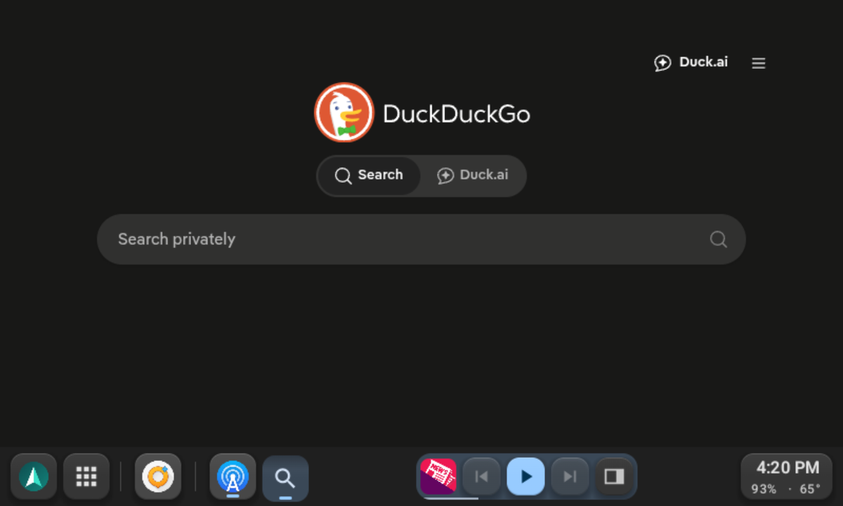 DuckDuckGo open in Gearslip's web browser