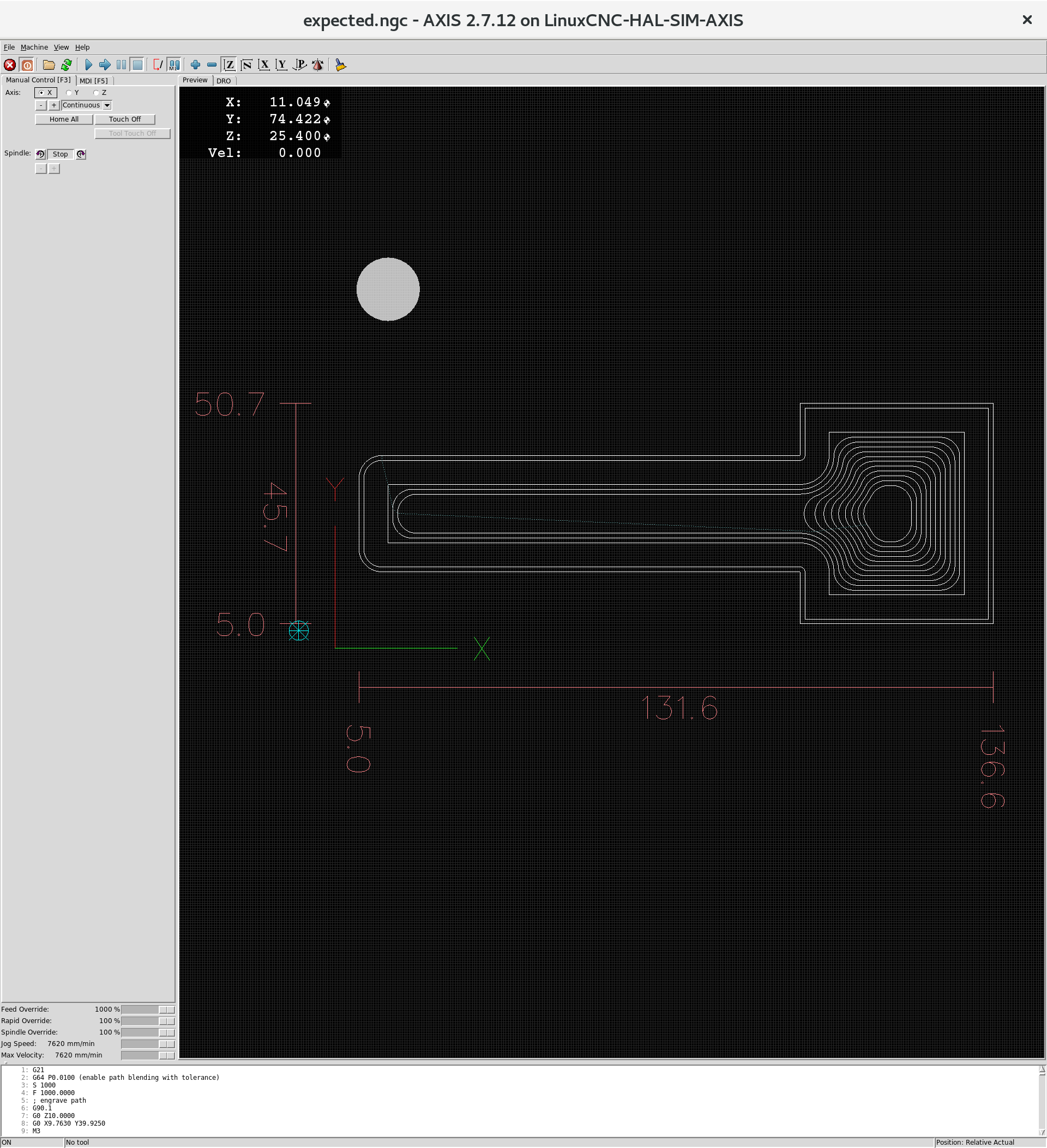 Example generated tool path