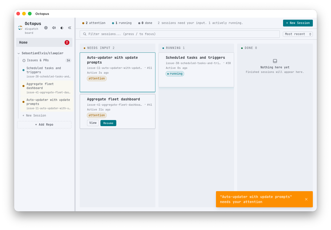 Octopus dashboard view