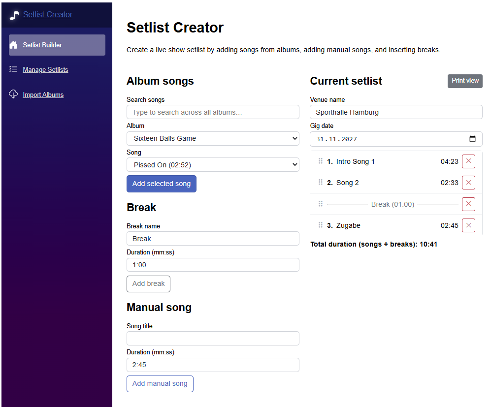 Setlist builder