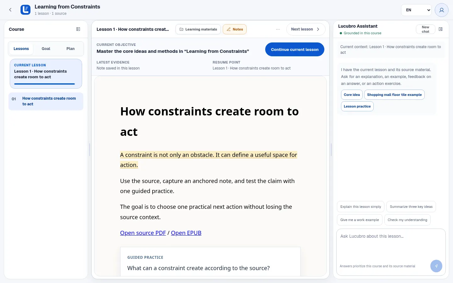 Lucubro learning workspace