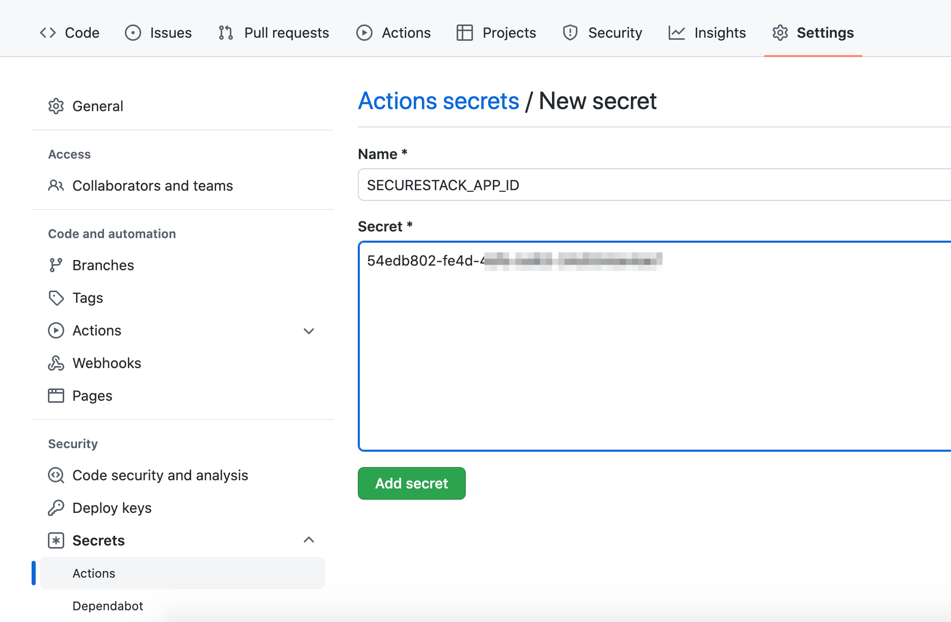 Create GitHub Secret for app_id