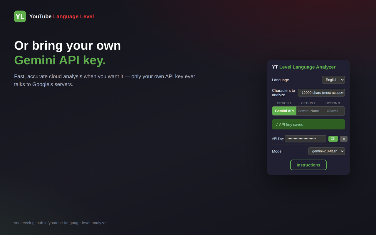 Extension popup — Gemini API tab