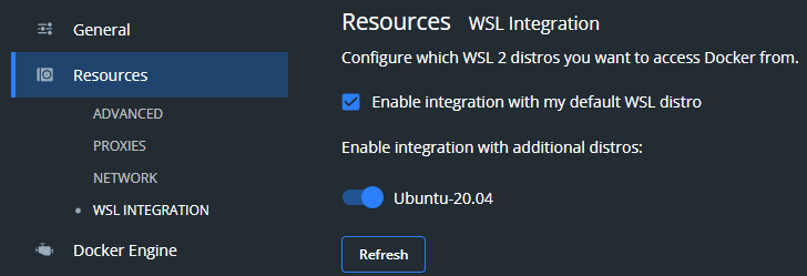docker settings for linux vm