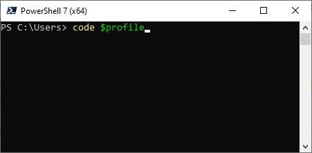 picture showing powershell window with "code $profile"