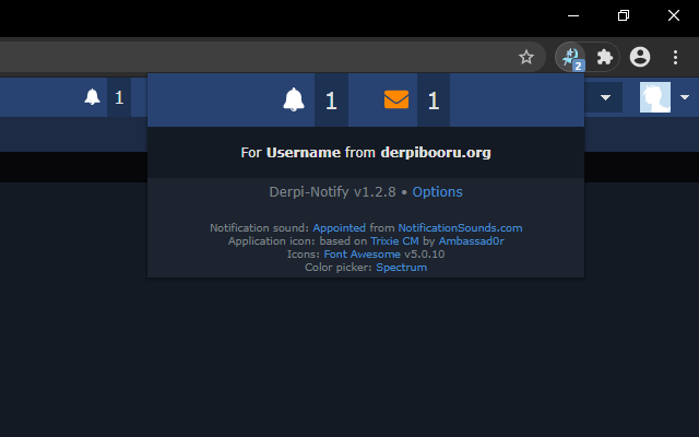 Derpi-Notify Chrome Popup Screenshot