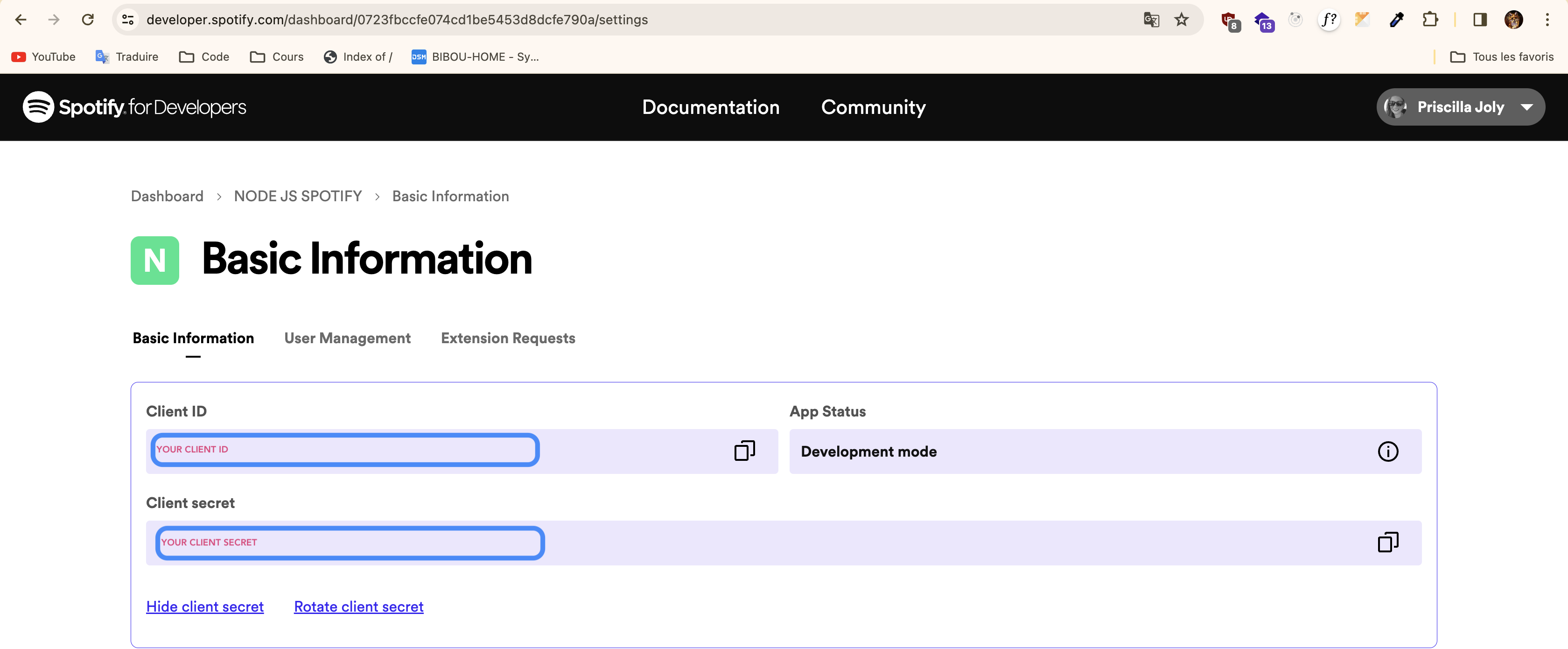 Spotify API get your client ID and SERVER 