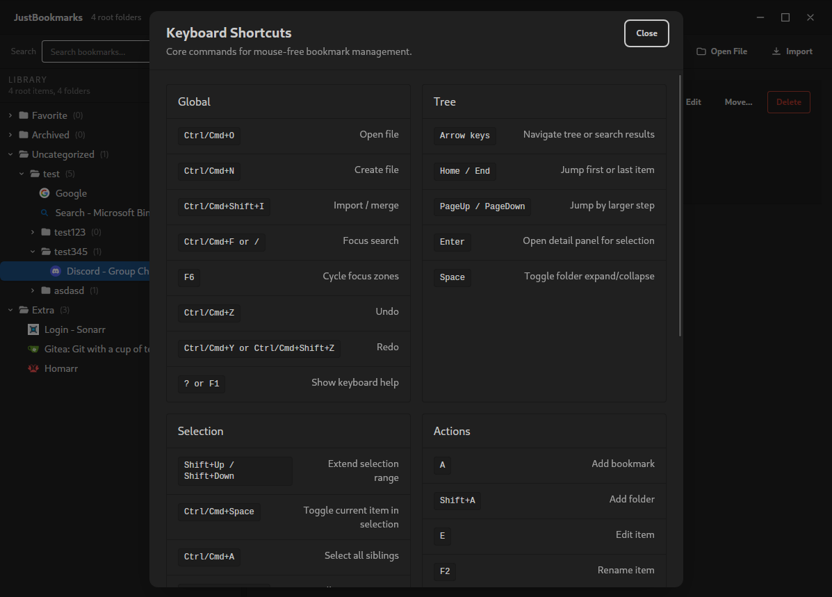 Keyboard shortcuts and help modal