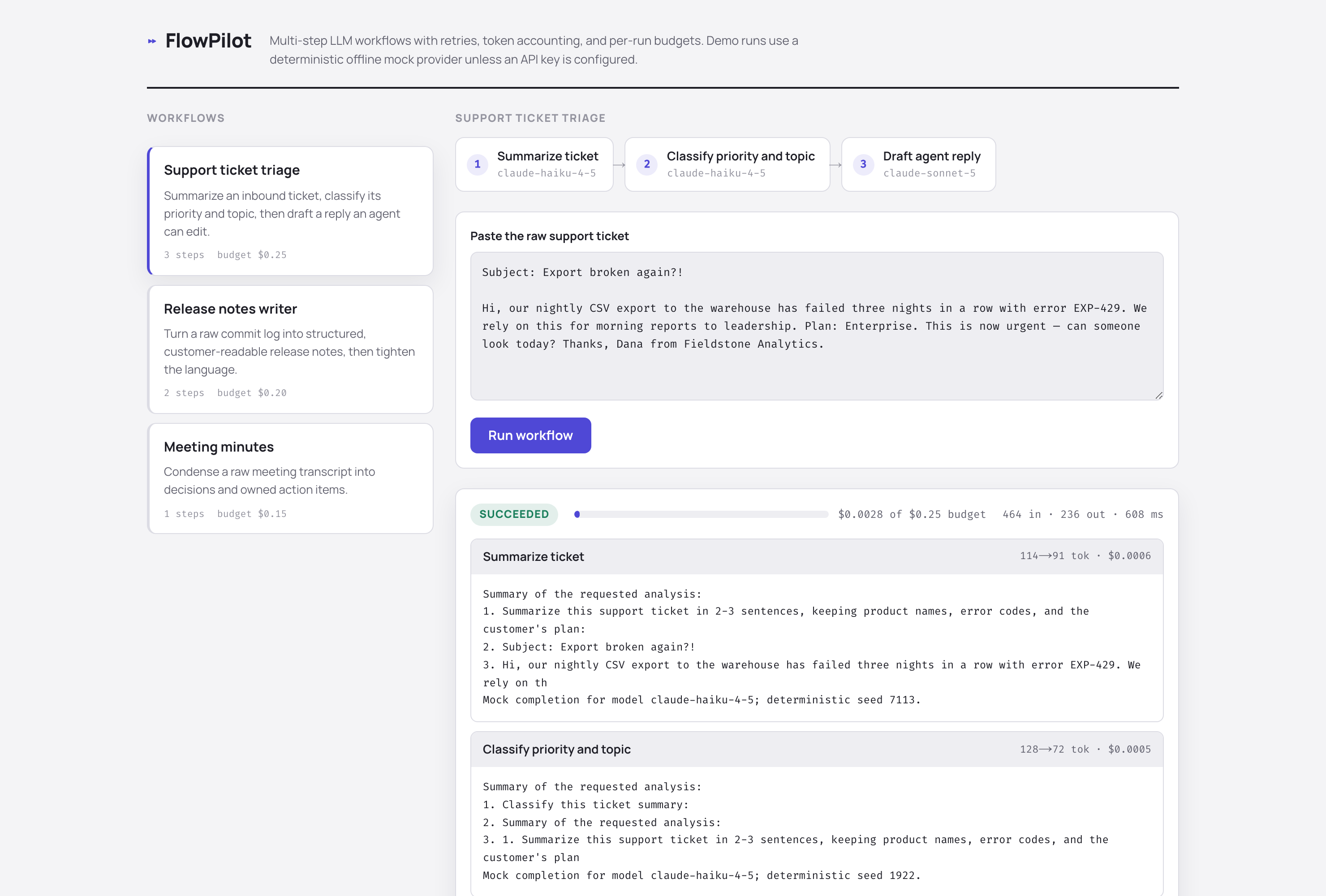 FlowPilot — LLM workflow engine