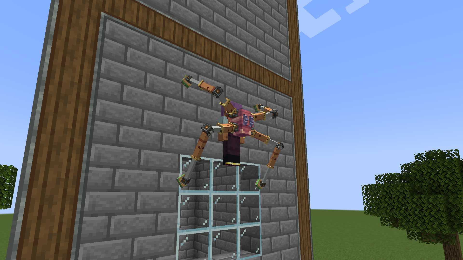 A player climbing a stone wall on four Tentacles