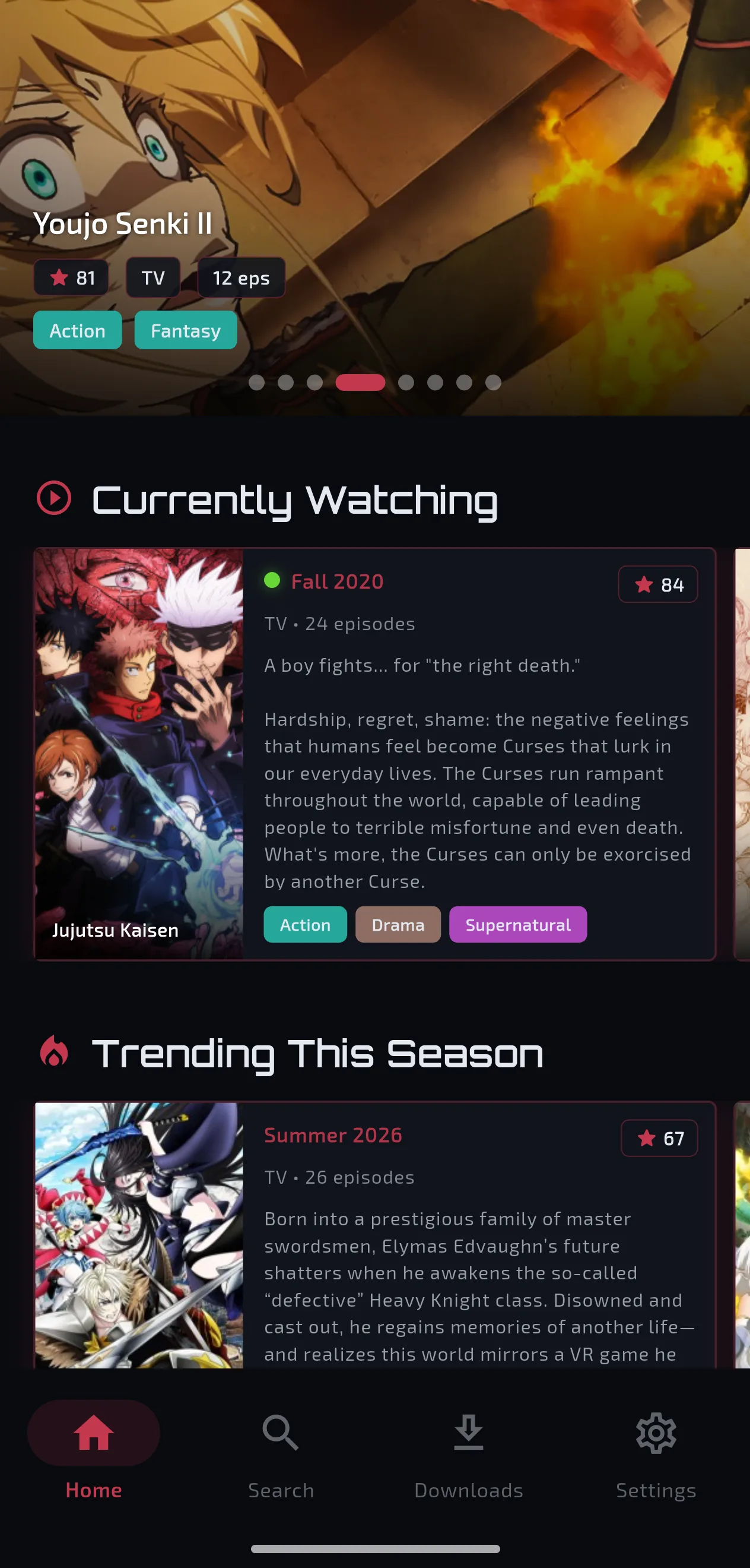 Senpwai home screen on mobile