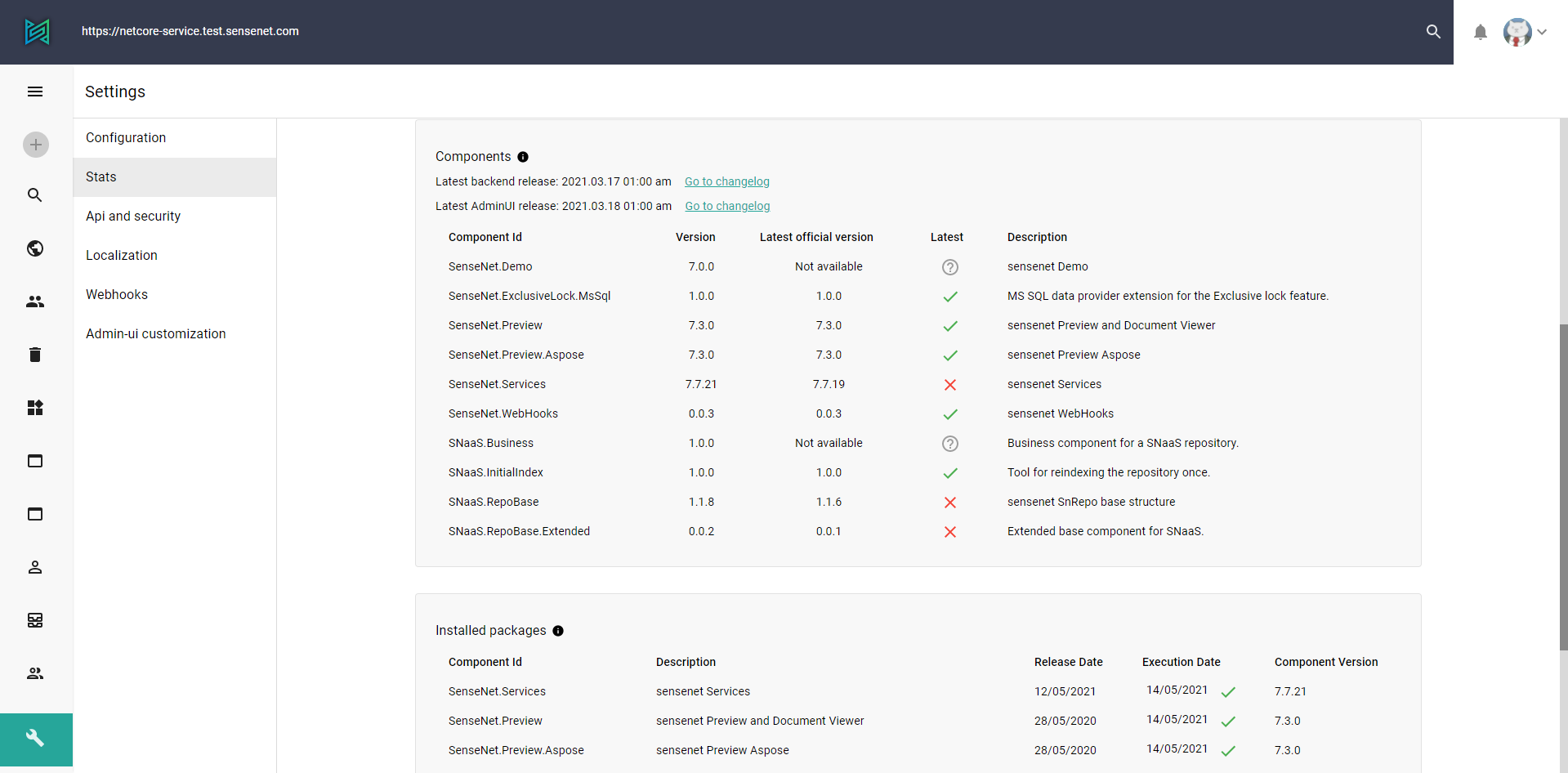 Stats page