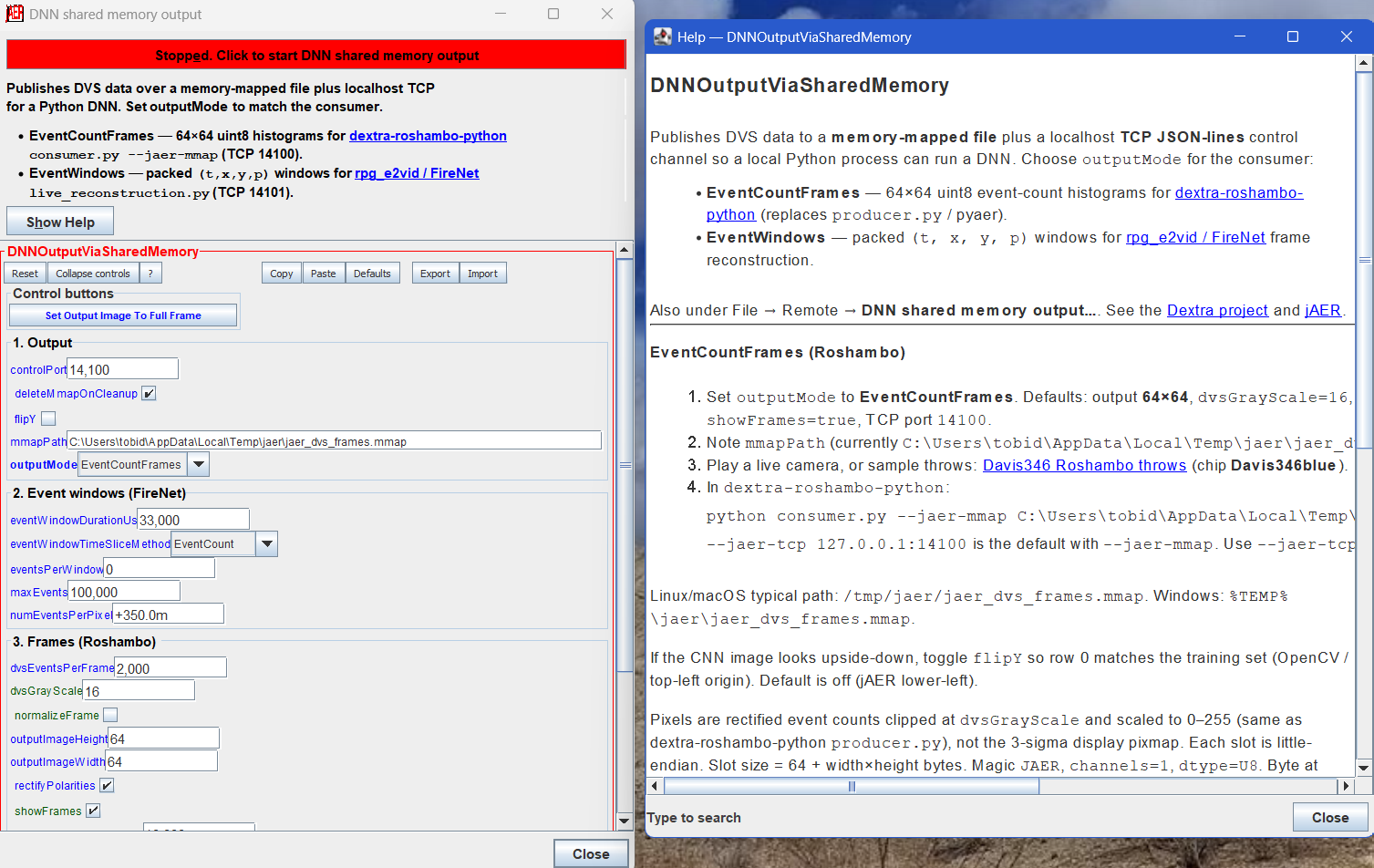 File → Remote → DNN shared memory output