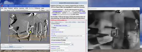 FireNet live reconstruction from jAER EventWindows mmap
