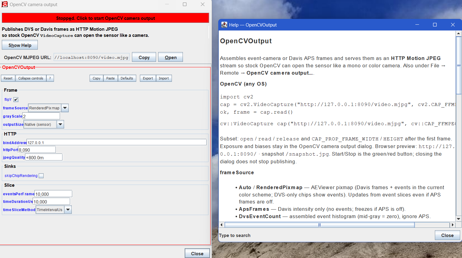 File → Remote → OpenCV camera output