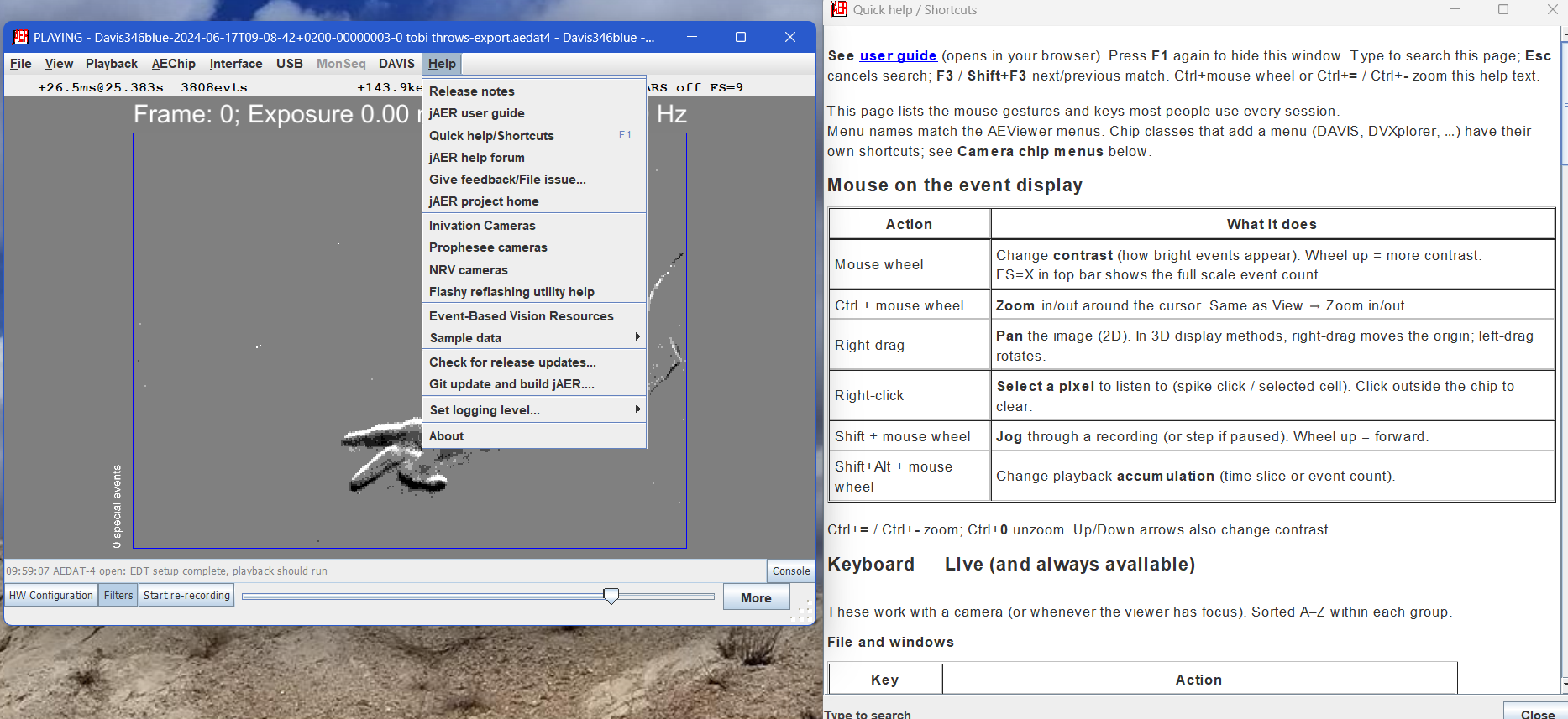 Help → Quick help/Shortcuts (F1)