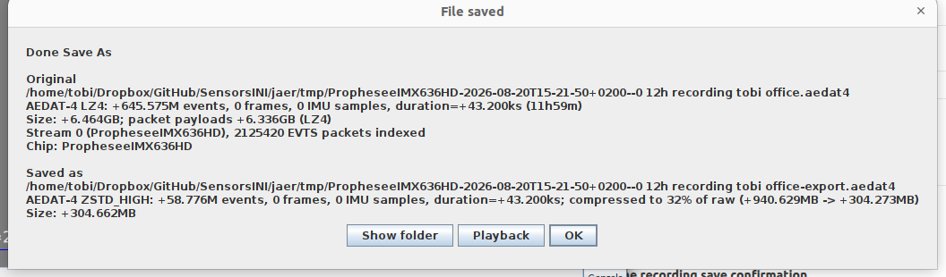 Save As confirmation: original vs exported stats