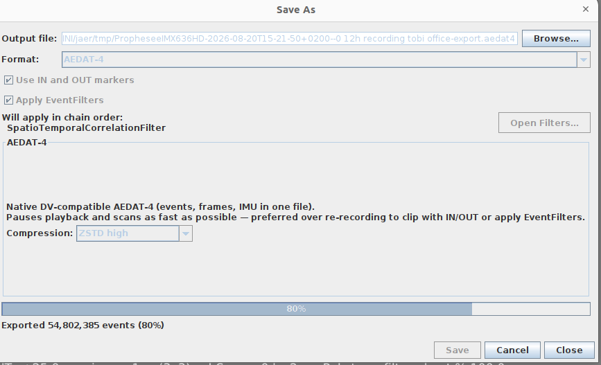 Save As with Apply EventFilters and export progress
