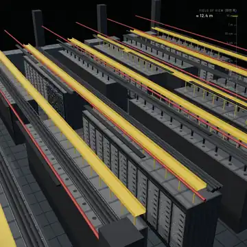 One loop of an example film: from a data hall to the graphics card, into the chip, down to memory cells, logic cells and the silicon crystal