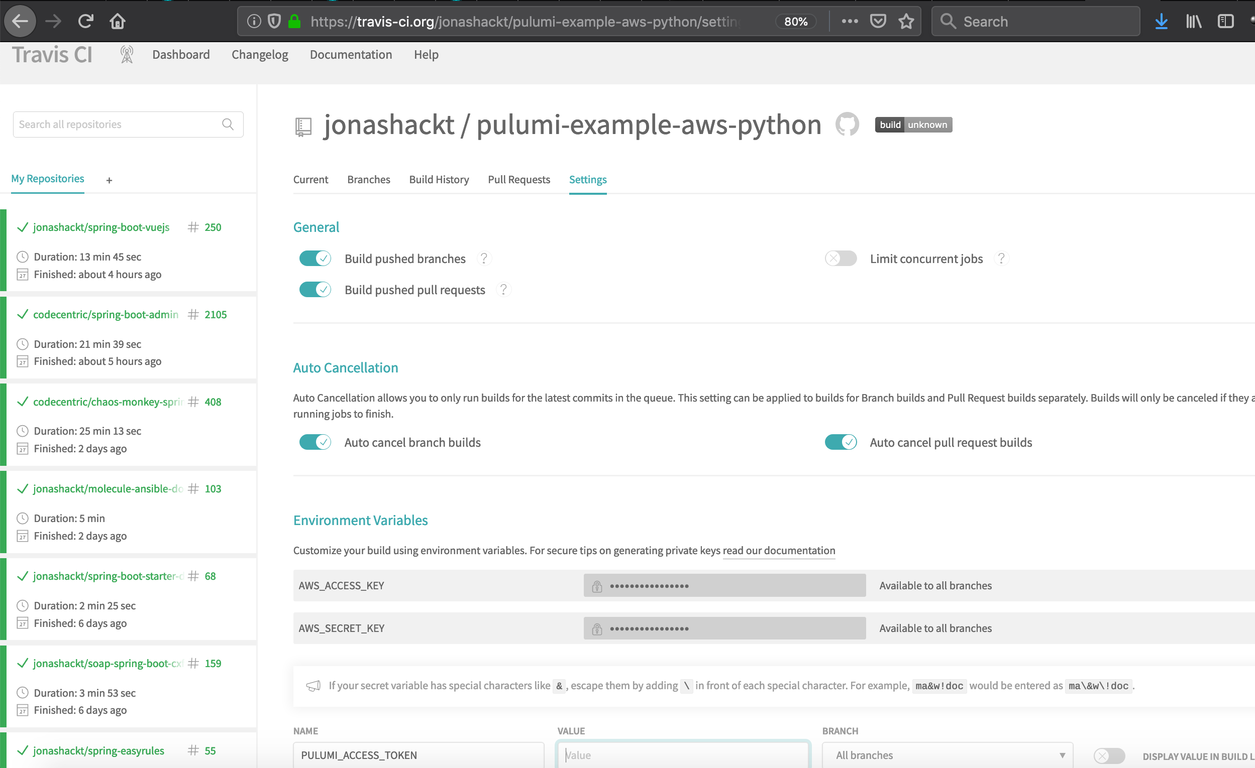 travis-env-aws-pulumi-access-vars