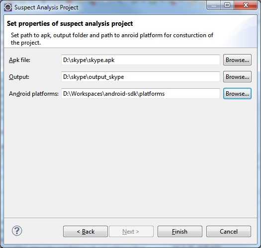 Create wizard for the suspect analysis project wizard