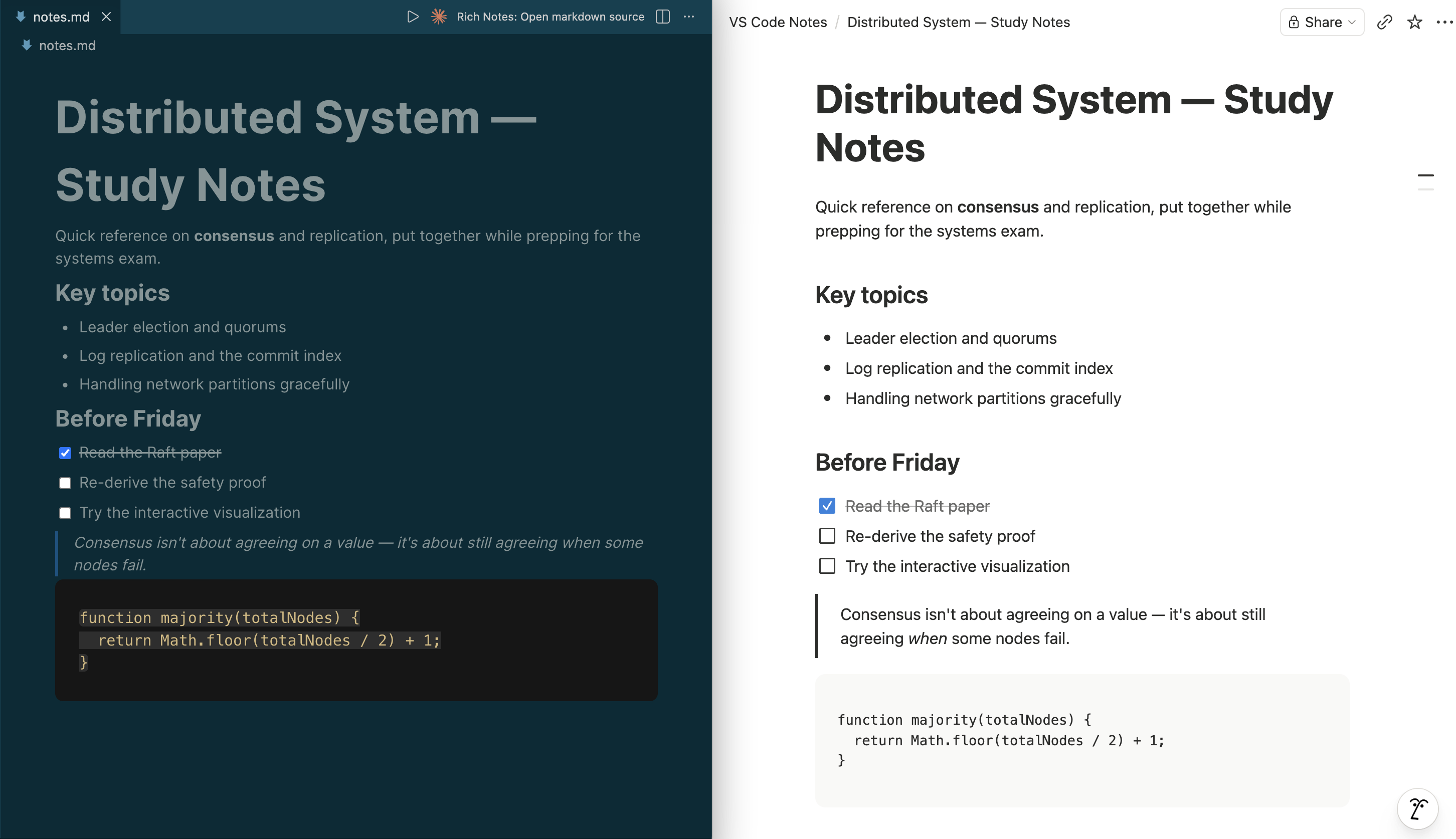 Rich Notes and Notion side by side