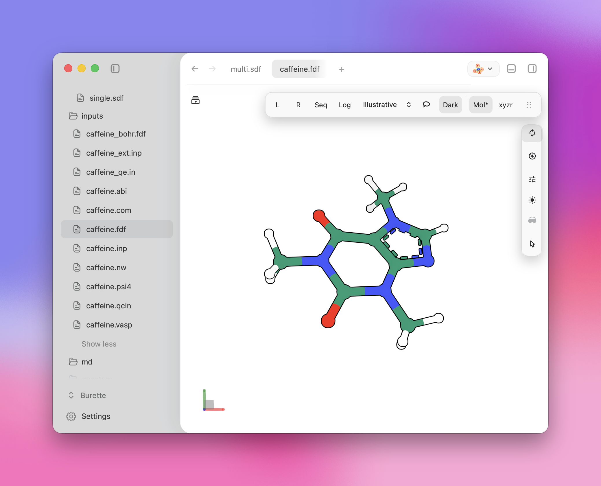 Burette desktop preview of caffeine.fdf