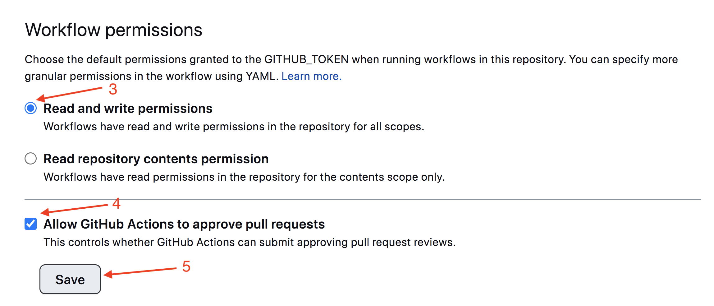 GitHub actions settings
