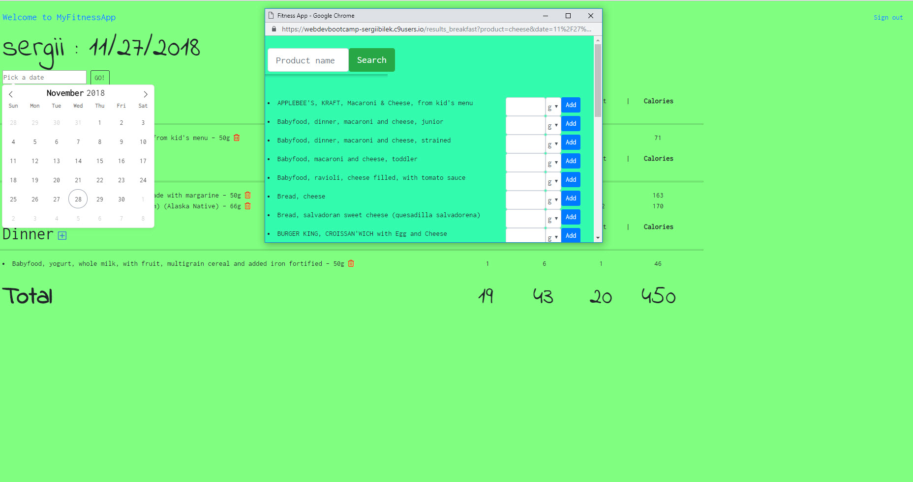 GitHub - SergiiBelik/MyFitnessApp: Fitness App to track calories.