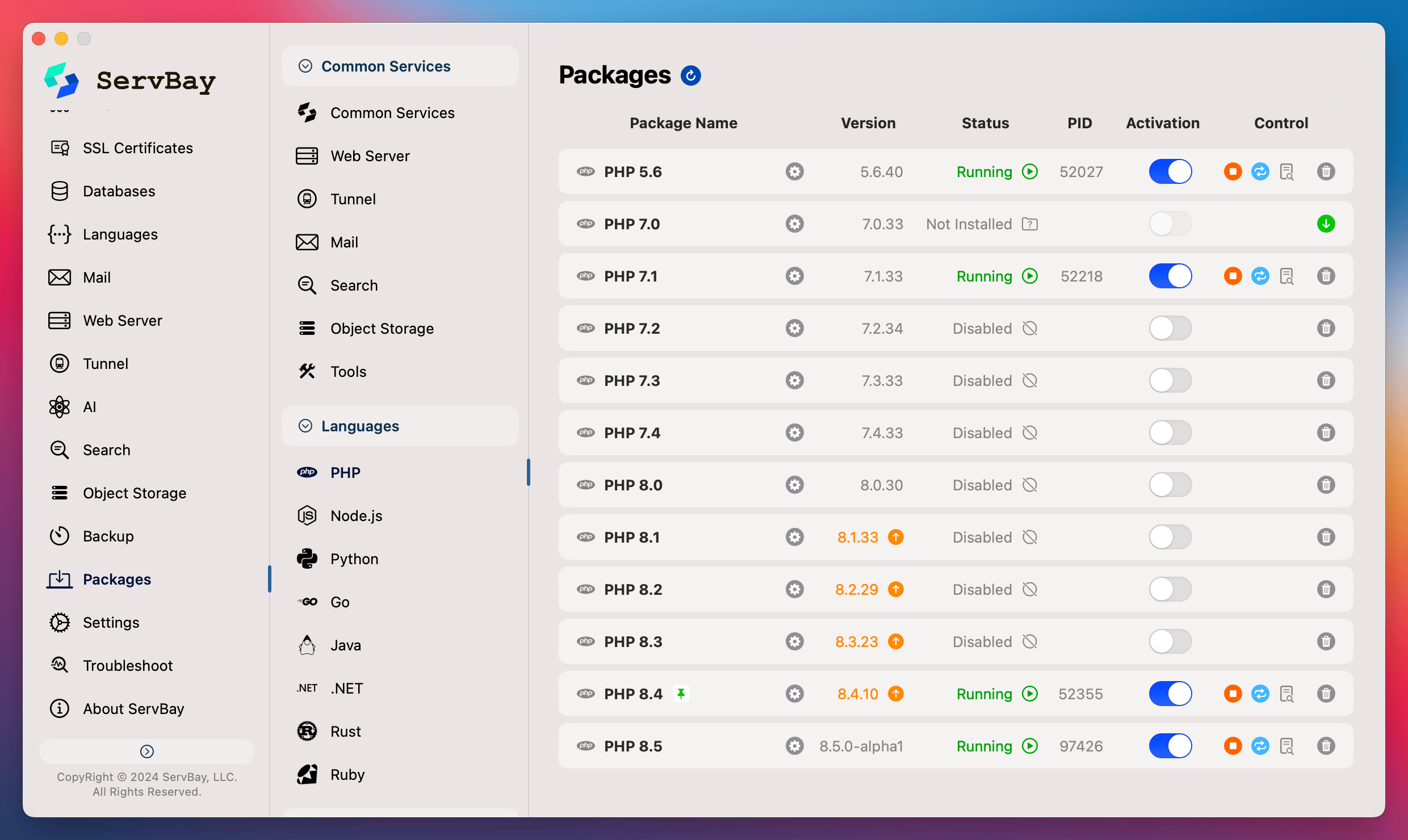 ServBay Bundled Packages