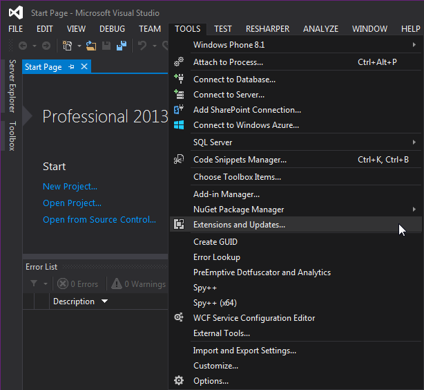 using dotfuscator visual studio 2015