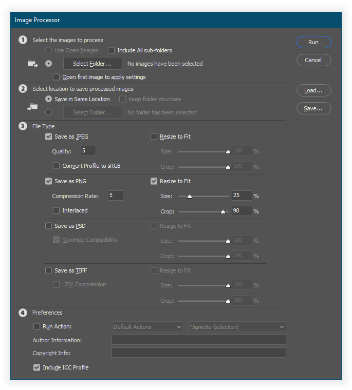 Raw Image Convert settings dialog