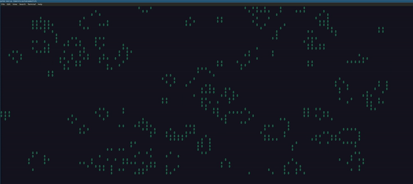 A moving image of CLI rendering Conways game of life