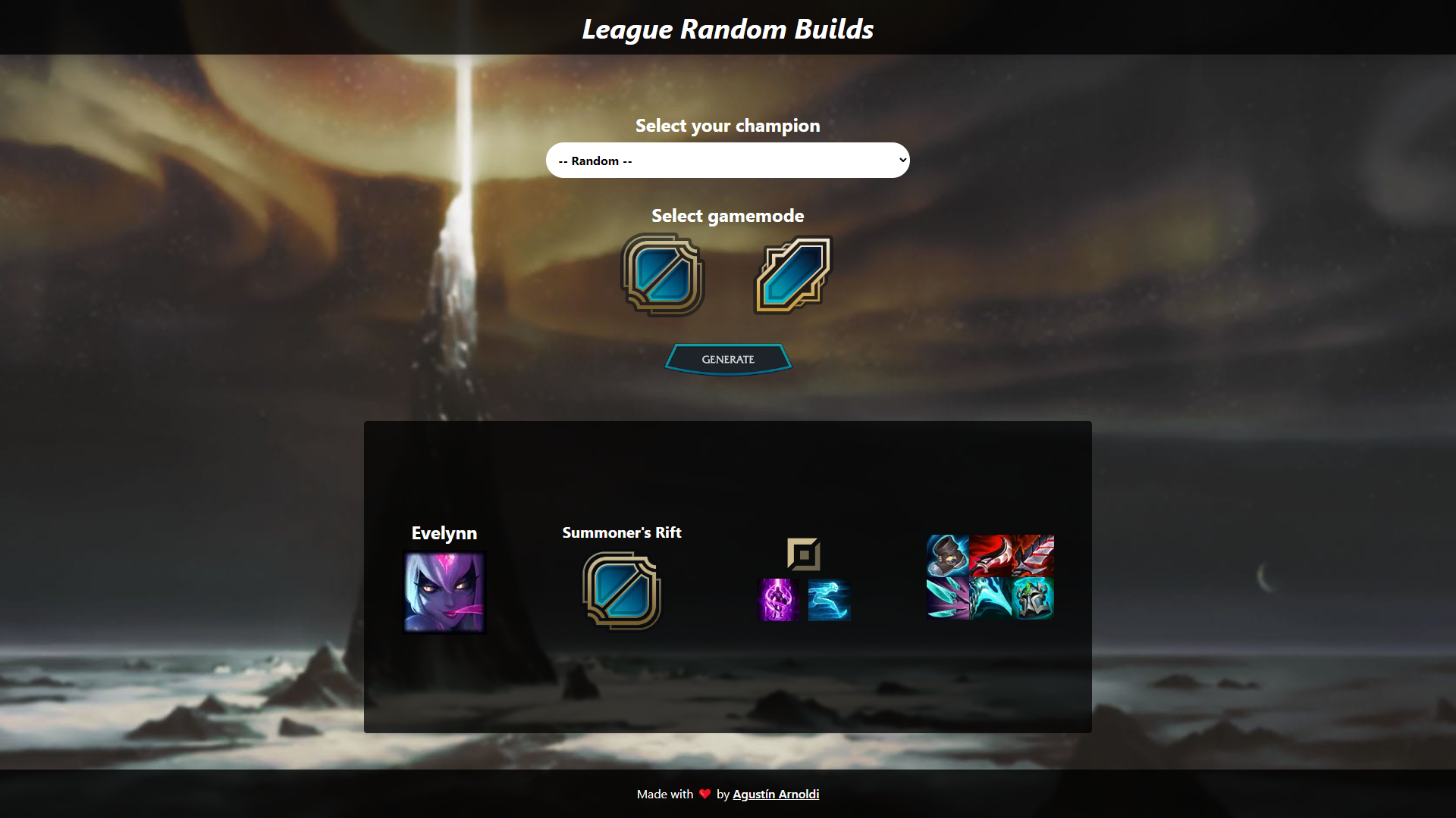 Application that draws a random League of Legends build